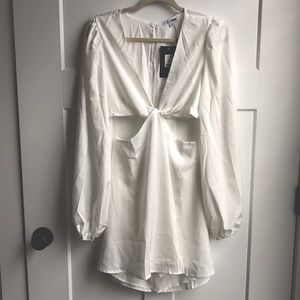 White Keyhole Satin Mini Dress | FASHION NOVA